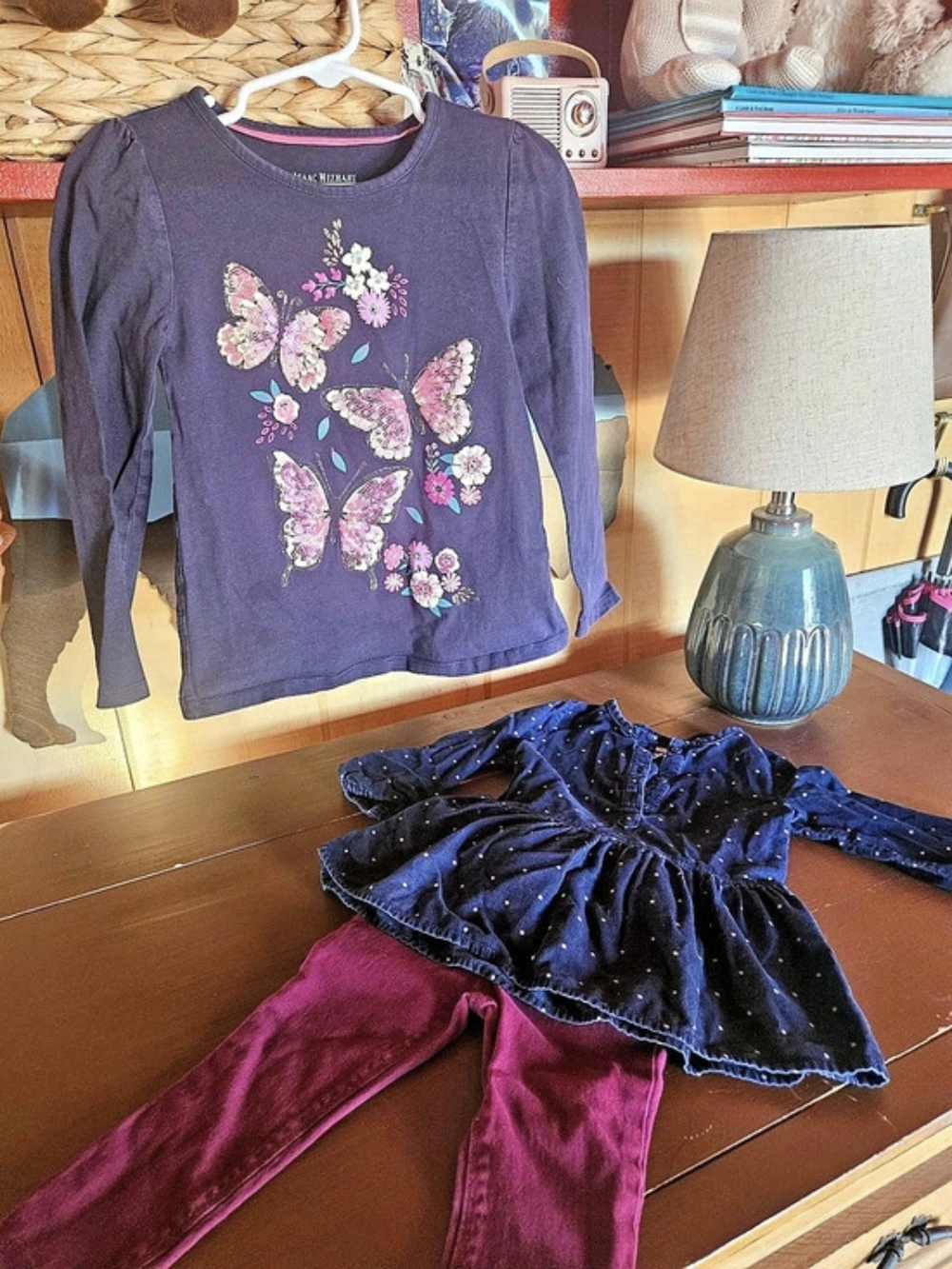 Toddlers 2t Blue & Pink Floral Top and Second Blue Blouse & Pants Set